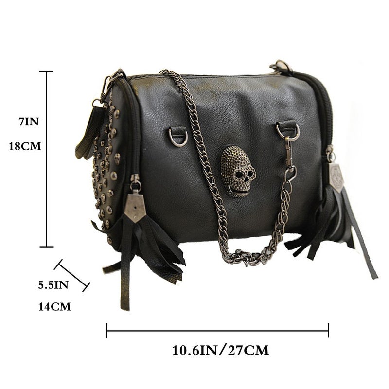 FiveloveTwo Personality Skull Women Top Handle Shoulder Bag Satchel Tote Purse Fashion Vintage Middle Bag Blackâ€¦ - Image 3